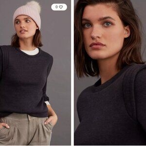 Anthropologie Eri + Ali Mae Pleated Shoulder Sweatshirt Gray XS Wings EUC